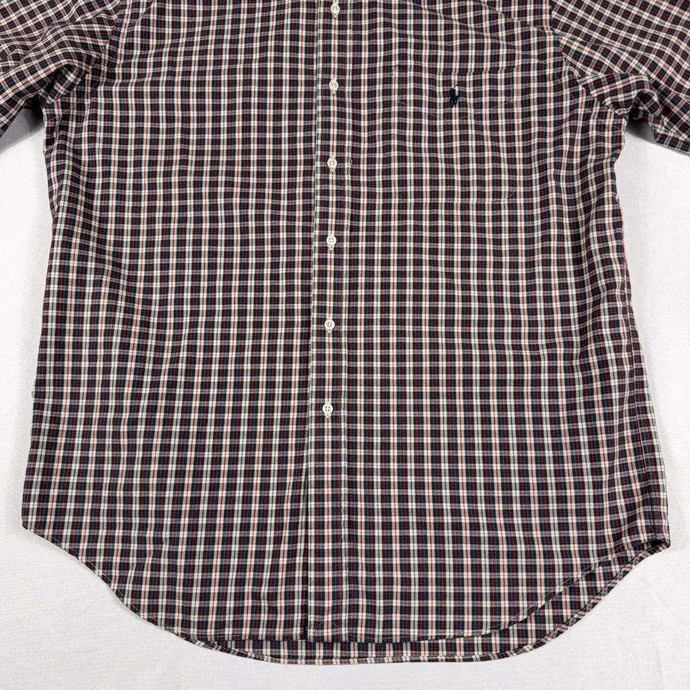 Ralph Lauren Blake Plaid‎ Button Down Short Sleeve Shirt Large Navy Red White